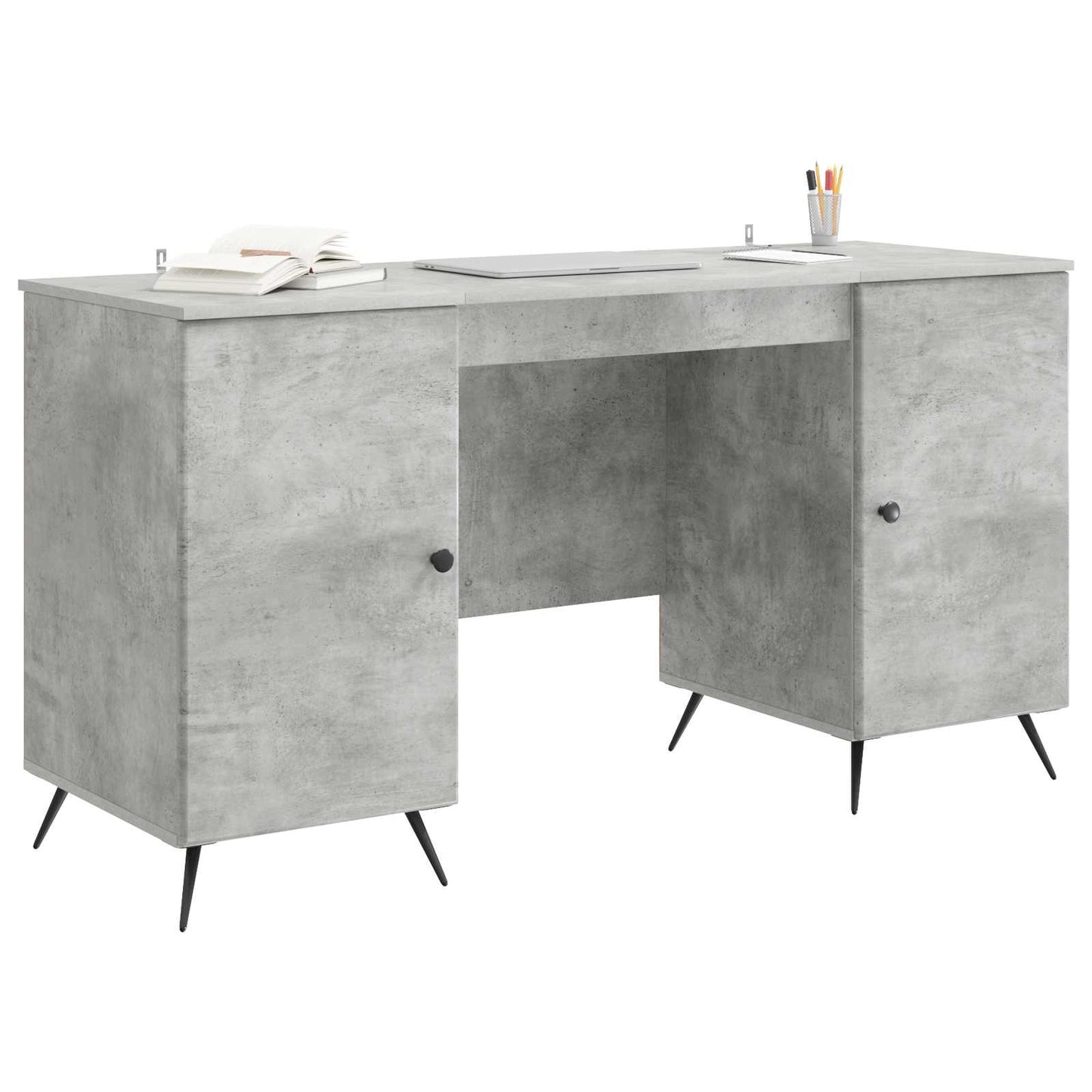 Bureau met plank Betongrijs 142,5 x 50 x 75 cm Bewerkt hout