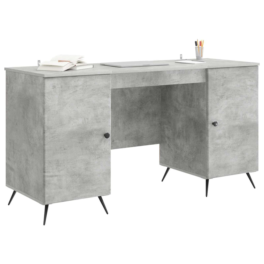 Bureau met plank Betongrijs 142,5 x 50 x 75 cm Bewerkt hout