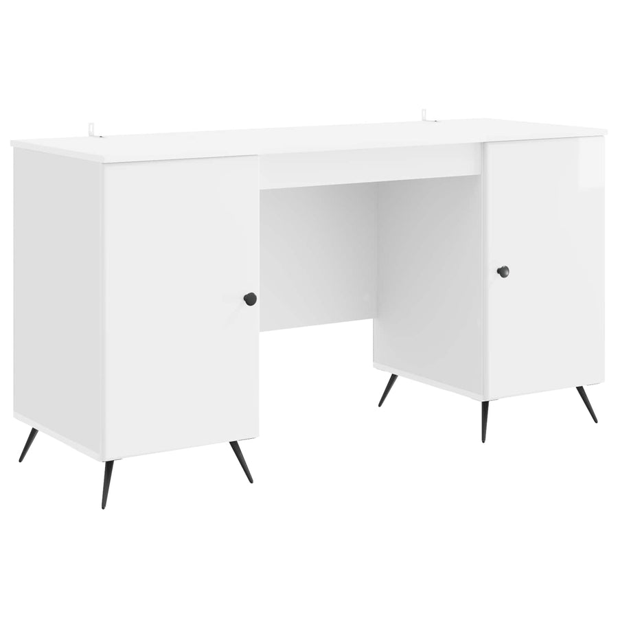 Bureau met plank Hoogglans Wit 142,5 x 50 x 75 cm Bewerkt hout