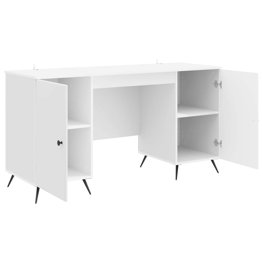 Bureau met plank Hoogglans Wit 142,5 x 50 x 75 cm Bewerkt hout