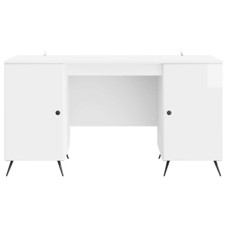 Bureau met plank Hoogglans Wit 142,5 x 50 x 75 cm Bewerkt hout