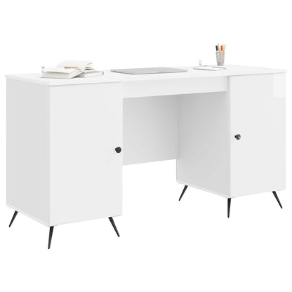 Bureau met plank Hoogglans Wit 142,5 x 50 x 75 cm Bewerkt hout