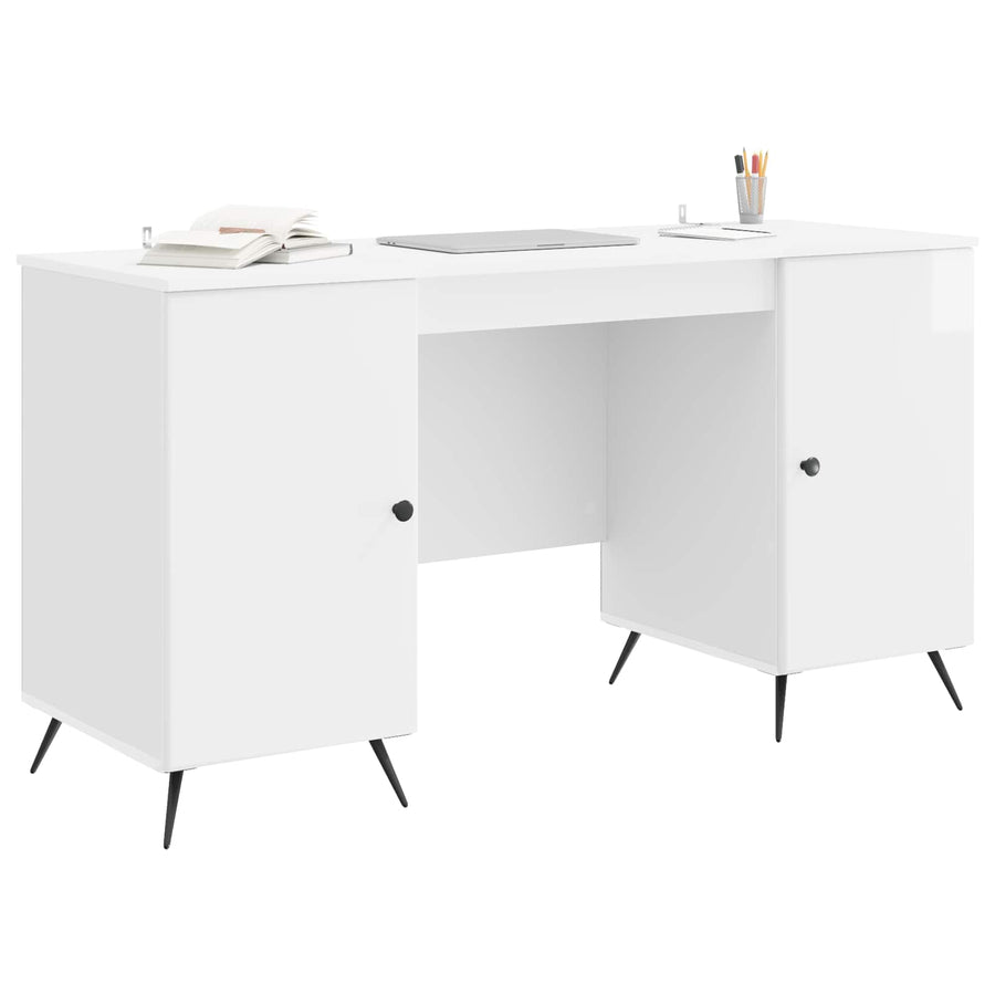 Bureau met plank Hoogglans Wit 142,5 x 50 x 75 cm Bewerkt hout