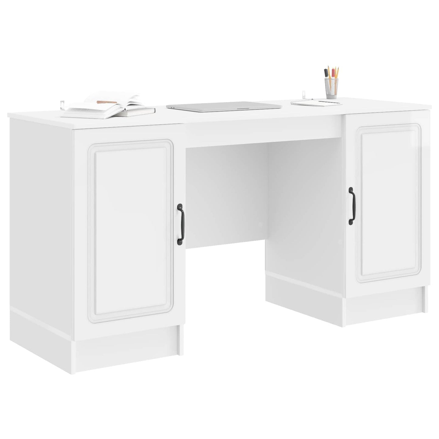 Bureau met plank Hoogglans Wit 142,5 x 50 x 75 cm Bewerkt hout