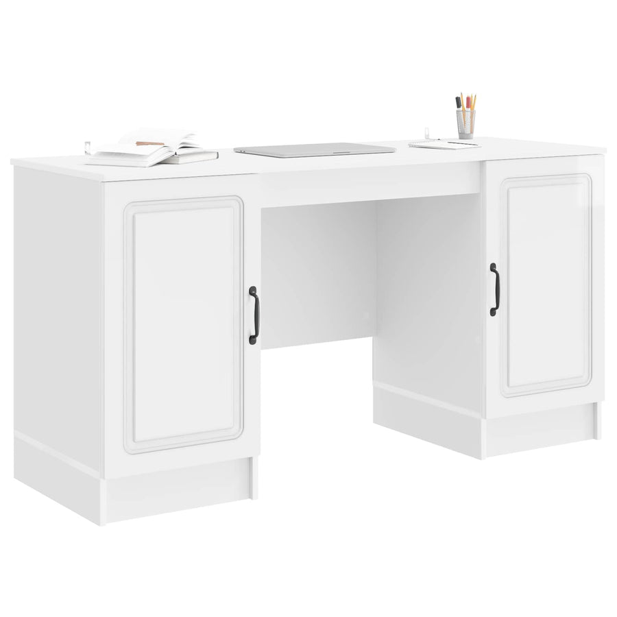 Bureau met plank Hoogglans Wit 142,5 x 50 x 75 cm Bewerkt hout