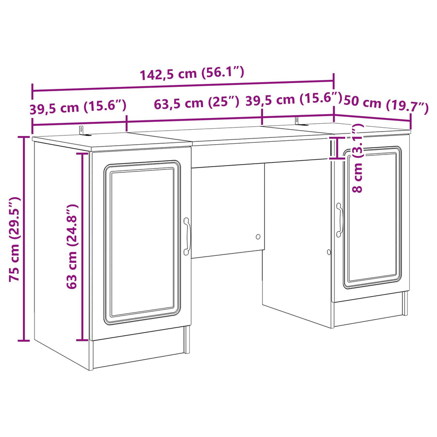 Bureau Artisanaal eiken 142,5 x 50 x 75 cm Bewerkt hout