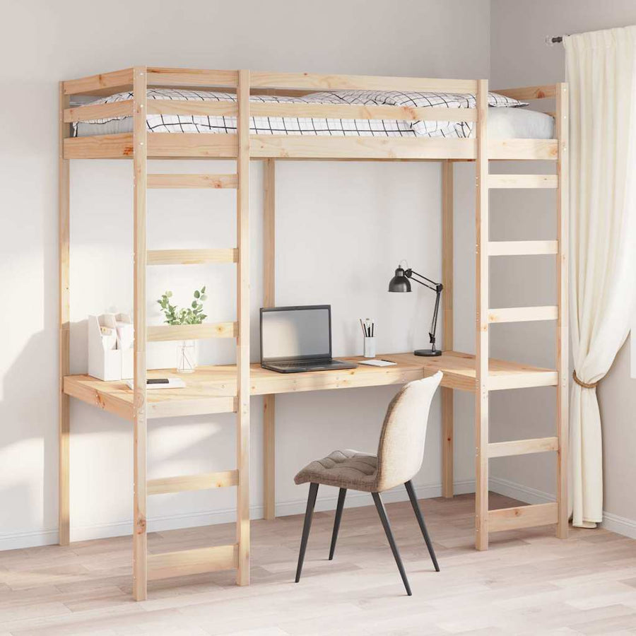 Hoogslaper bedframe Naturel 90 x 200 cm Massief grenenhout