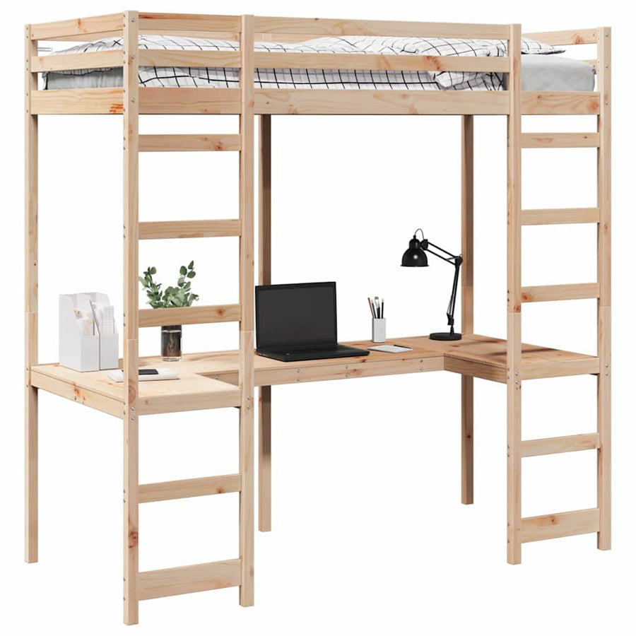 Hoogslaper bedframe Naturel 90 x 200 cm Massief grenenhout