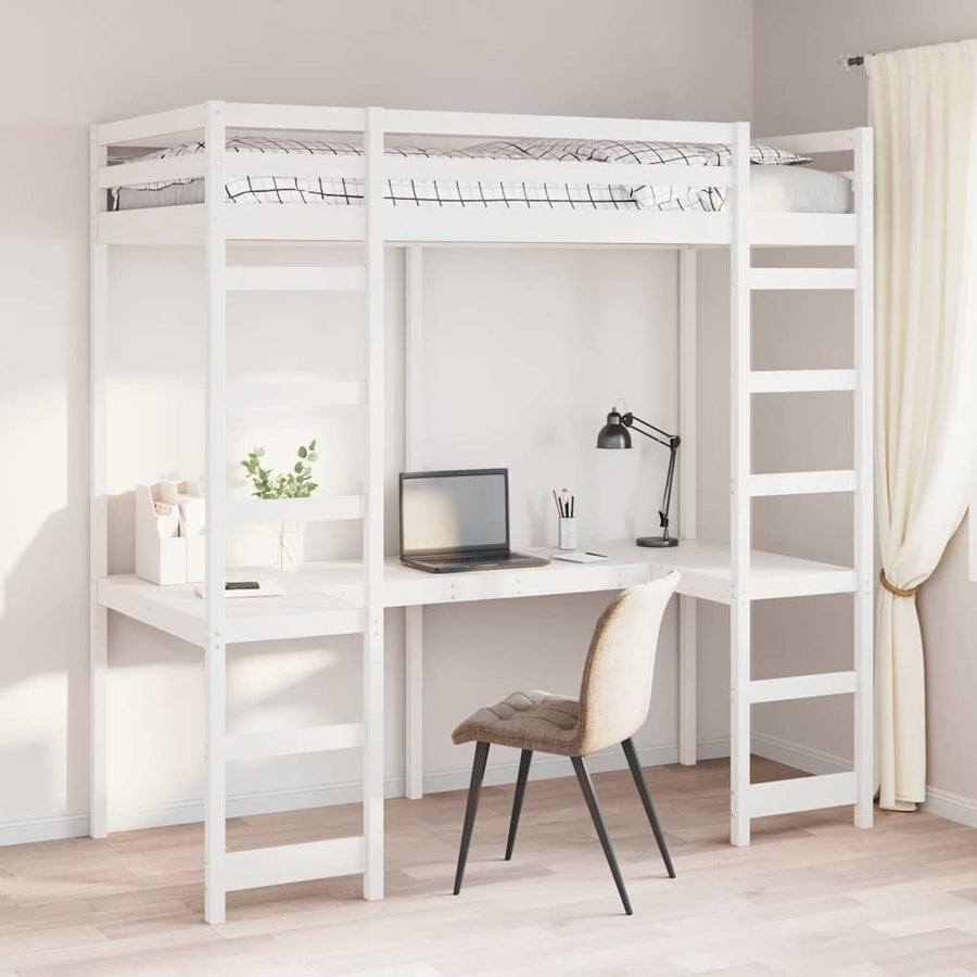 Hoogslaper bedframe Wit 90 x 200 cm Massief grenenhout