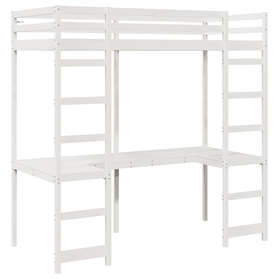 Hoogslaper bedframe Wit 90 x 200 cm Massief grenenhout