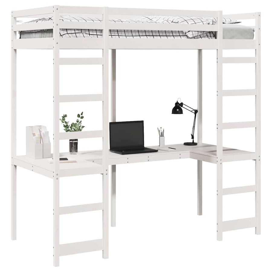 Hoogslaper bedframe Wit 90 x 200 cm Massief grenenhout