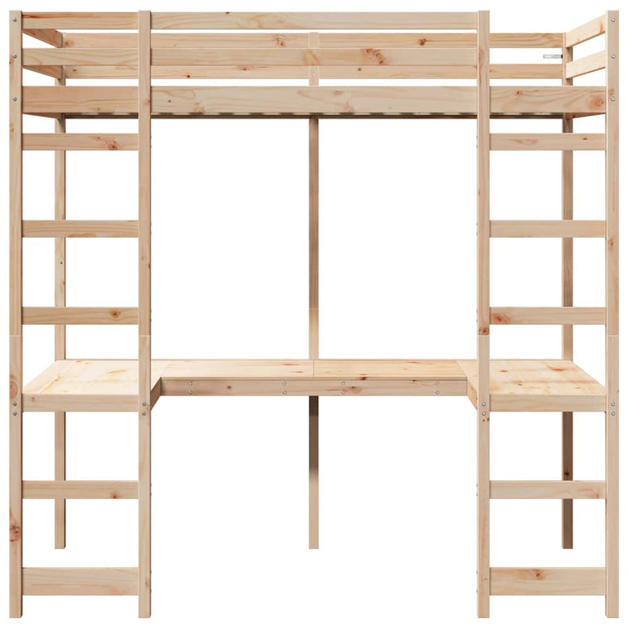 Hoogslaper bedframe Naturel 90 x 190 cm Massief grenenhout