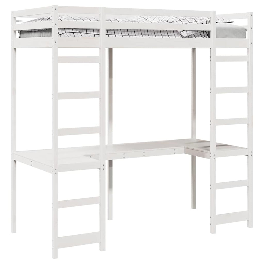 Hoogslaper bedframe Wit 90 x 190 cm Massief grenenhout
