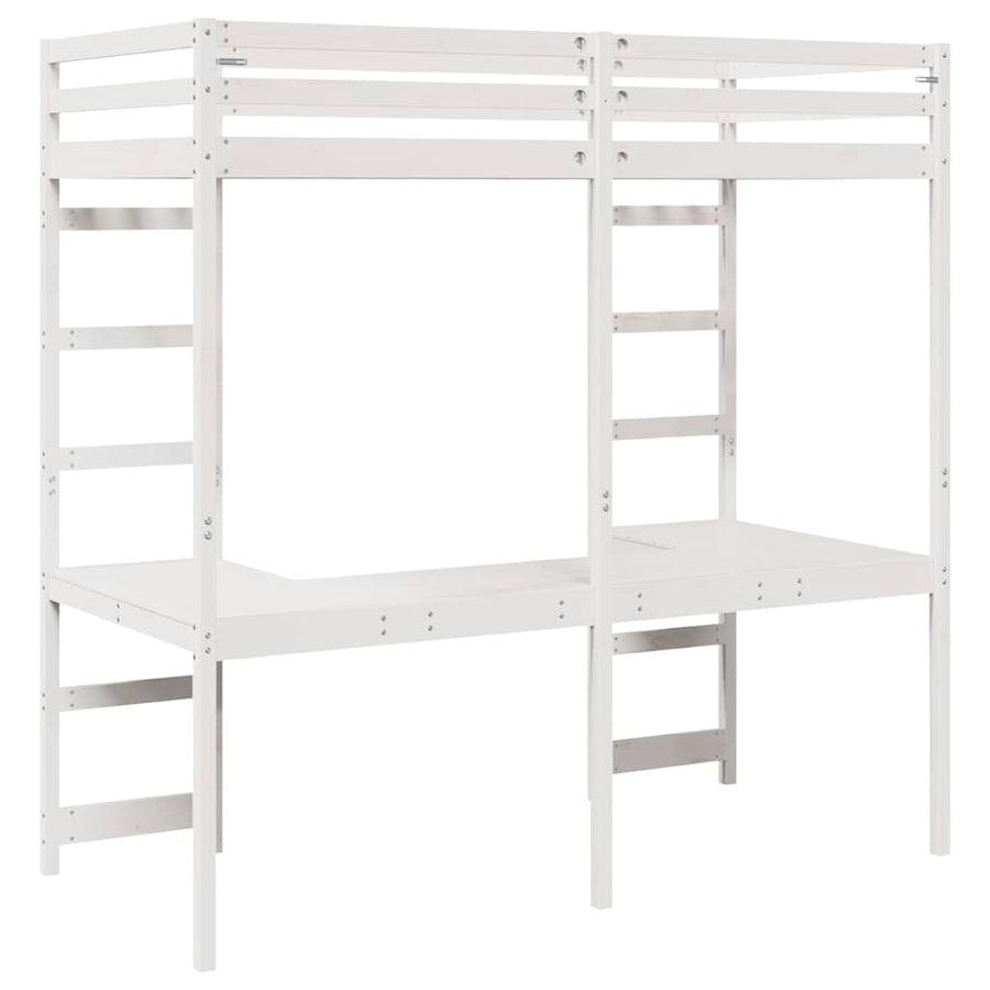 Hoogslaper bedframe Wit 90 x 190 cm Massief grenenhout