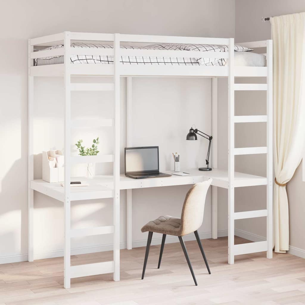 Hoogslaper bedframe Wit 75 x 190 cm Massief grenenhout