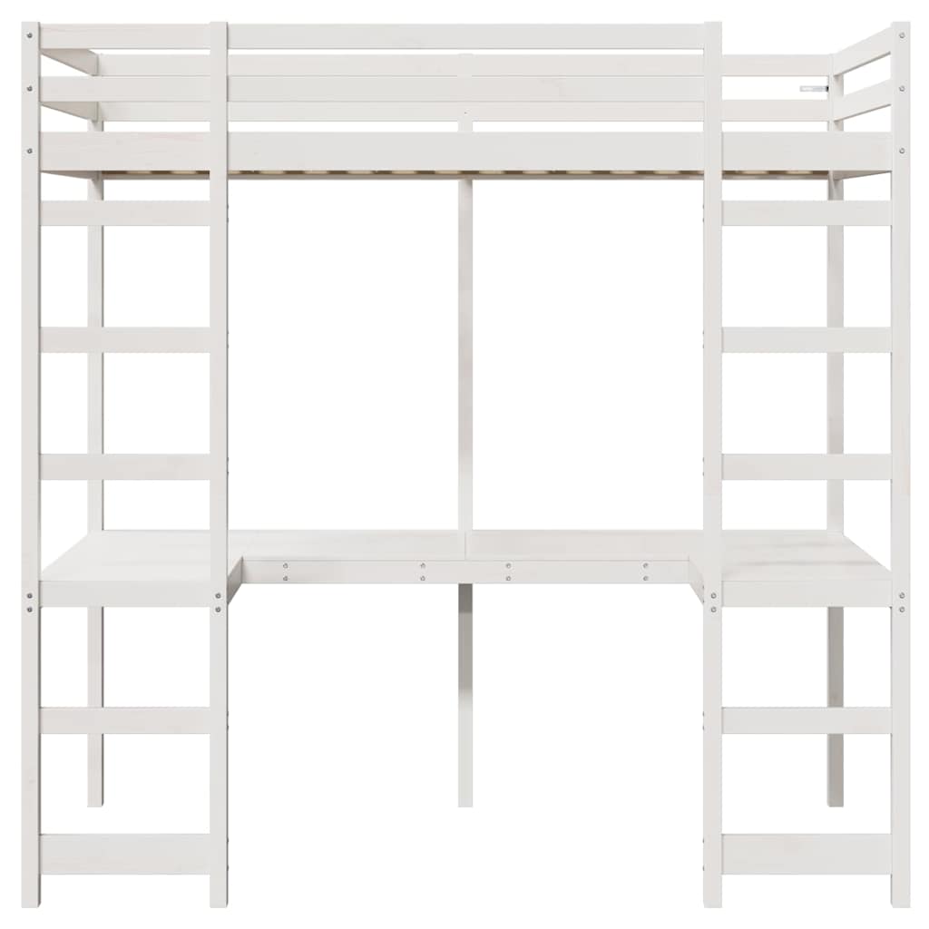 Hoogslaper bedframe Wit 75 x 190 cm Massief grenenhout