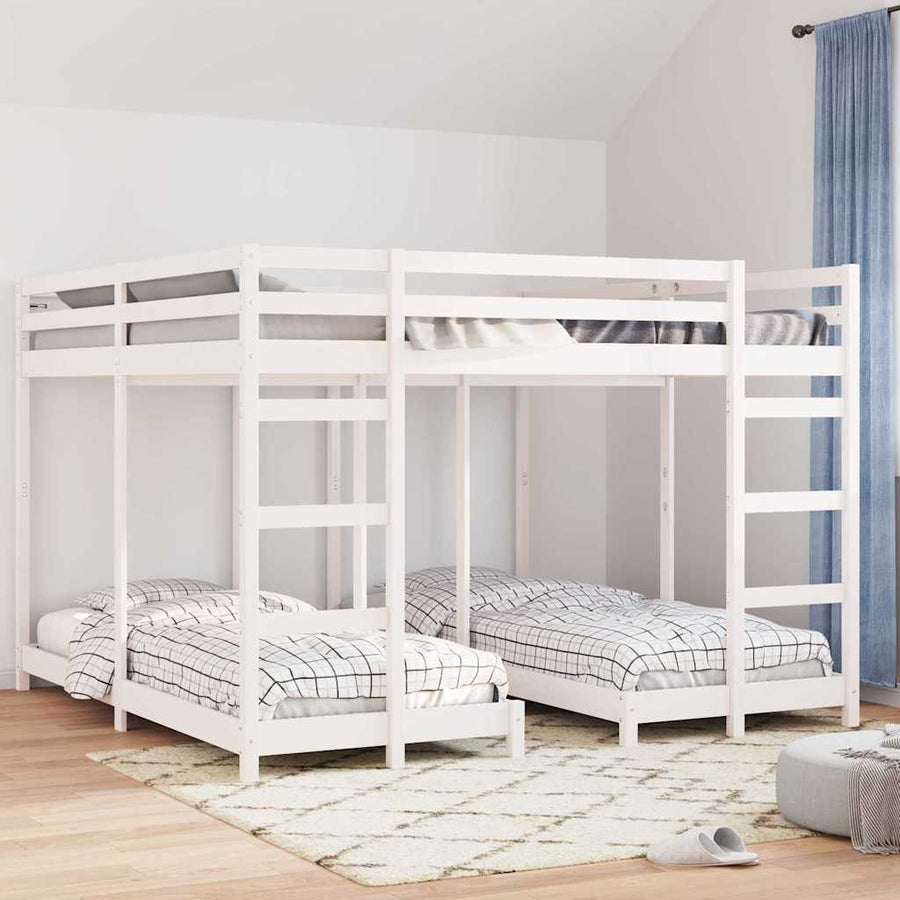 Drie-hoog Bunk Bed Frame Wit 200 x 200 cm Massief grenenhout