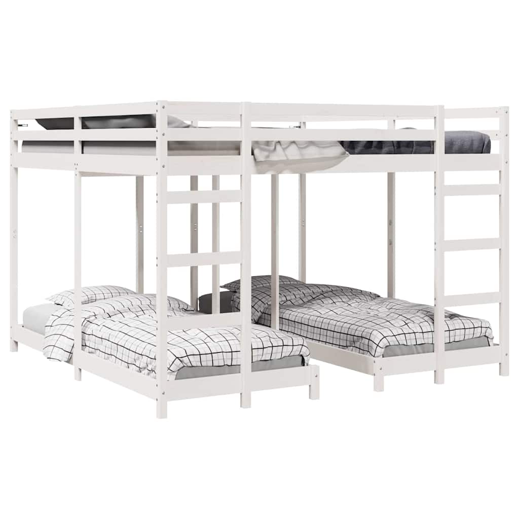 Drie-hoog Bunk Bed Frame Wit 200 x 200 cm Massief grenenhout