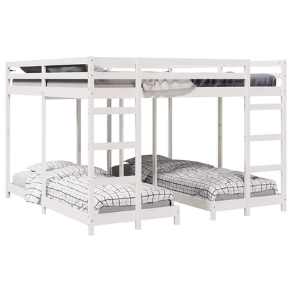 Drie-hoog Bunk Bed Frame Wit 200 x 200 cm Massief grenenhout