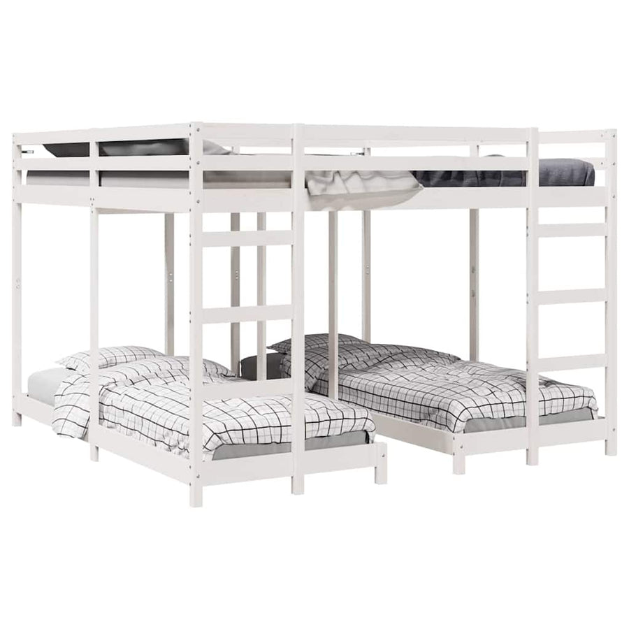 Drie-hoog Bunk Bed Frame Wit 200 x 200 cm Massief grenenhout