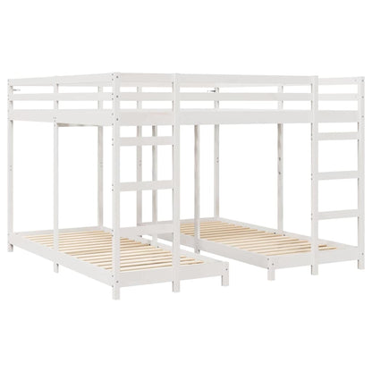 Drie-hoog Bunk Bed Frame Wit 200 x 200 cm Massief grenenhout