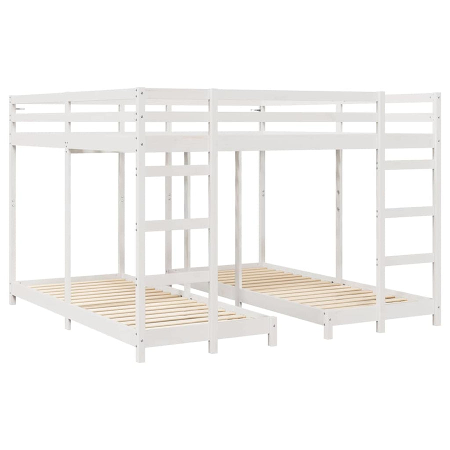 Drie-hoog Bunk Bed Frame Wit 200 x 200 cm Massief grenenhout