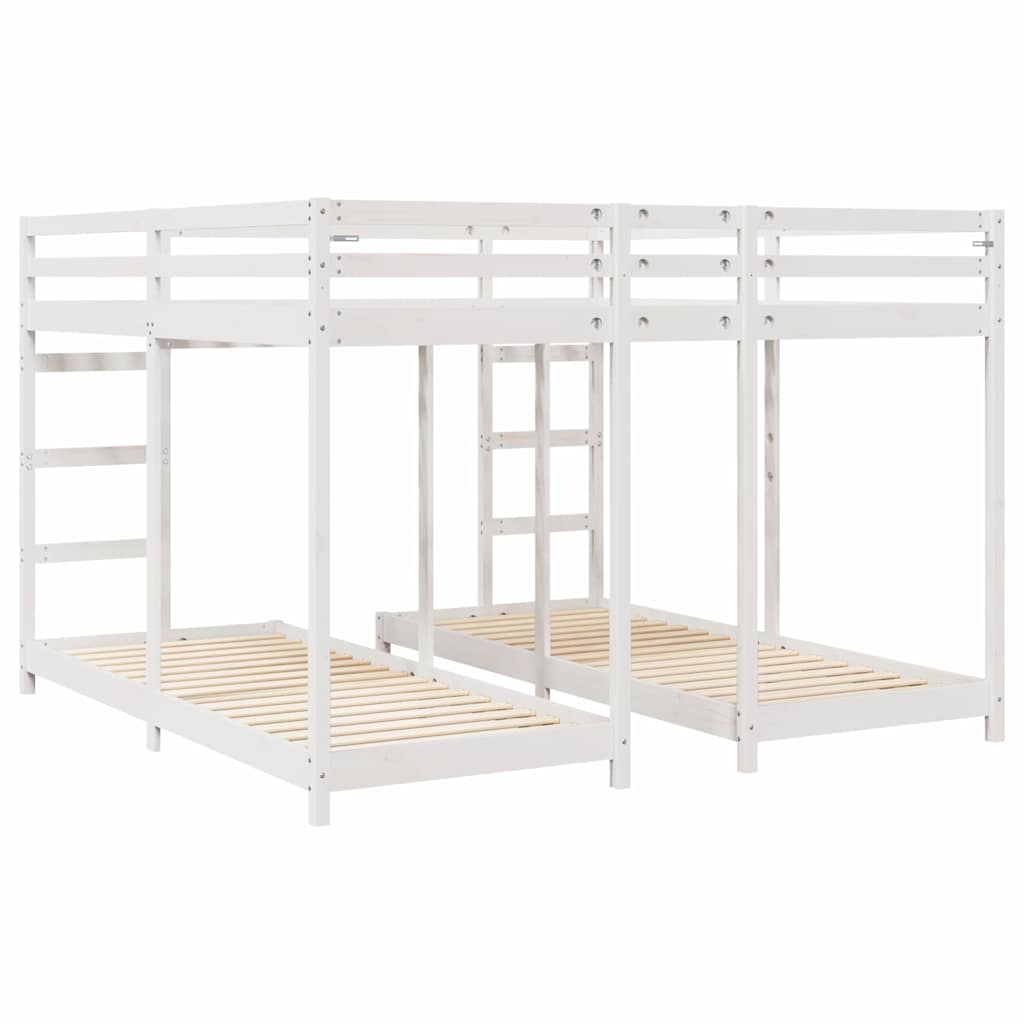 Drie-hoog Bunk Bed Frame Wit 200 x 200 cm Massief grenenhout