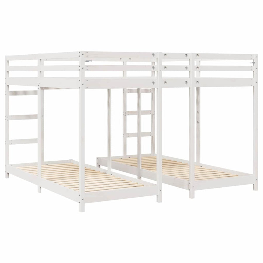 Drie-hoog Bunk Bed Frame Wit 200 x 200 cm Massief grenenhout