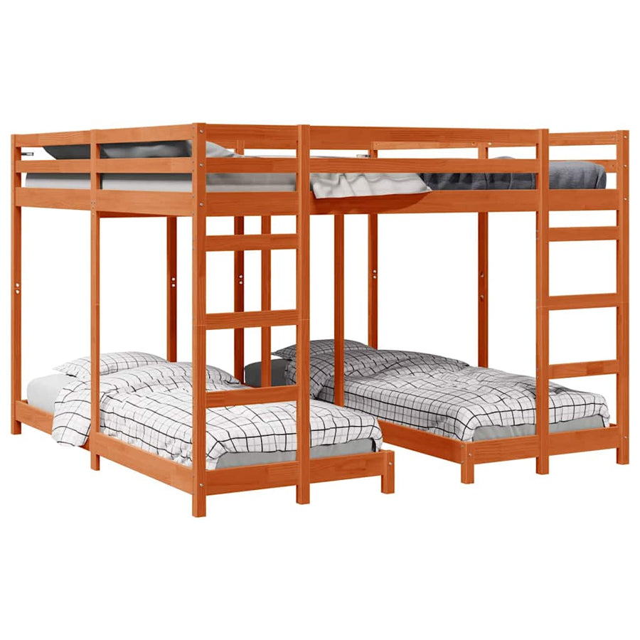 Drie-hoog Bunk Bed Frame Wasbruin 200 x 200 cm