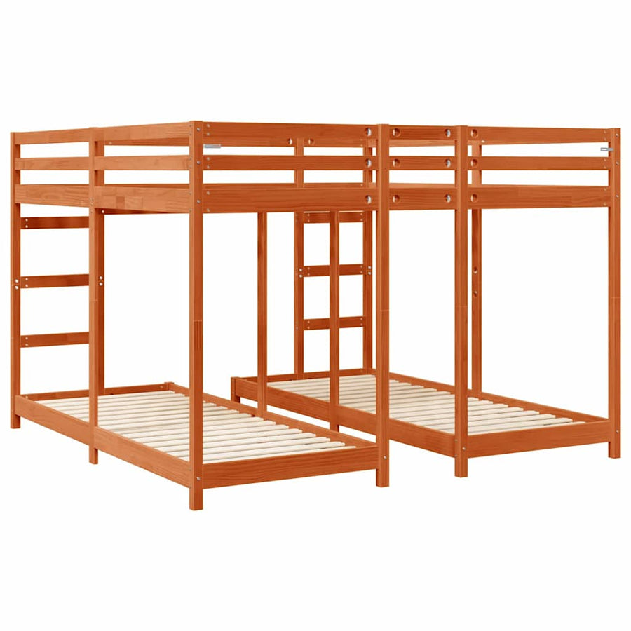Drie-hoog Bunk Bed Frame Wasbruin 200 x 200 cm