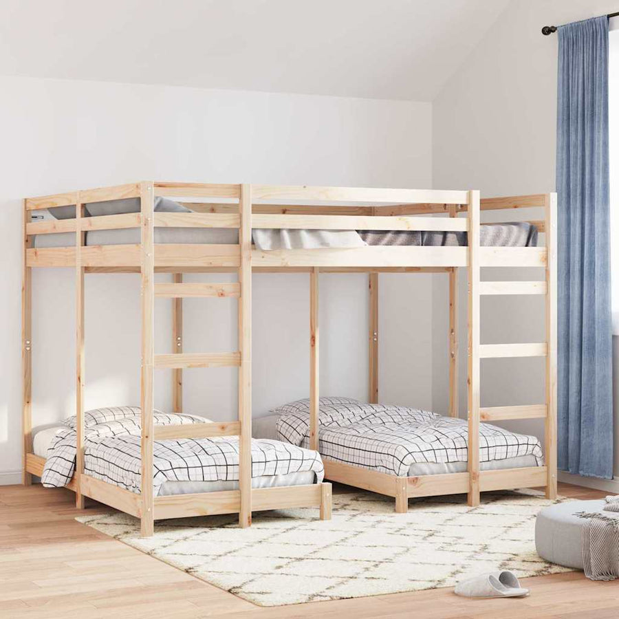 Drie-hoog Bunk Bed Frame Bruin 160 x 200 cm Massief grenenhout