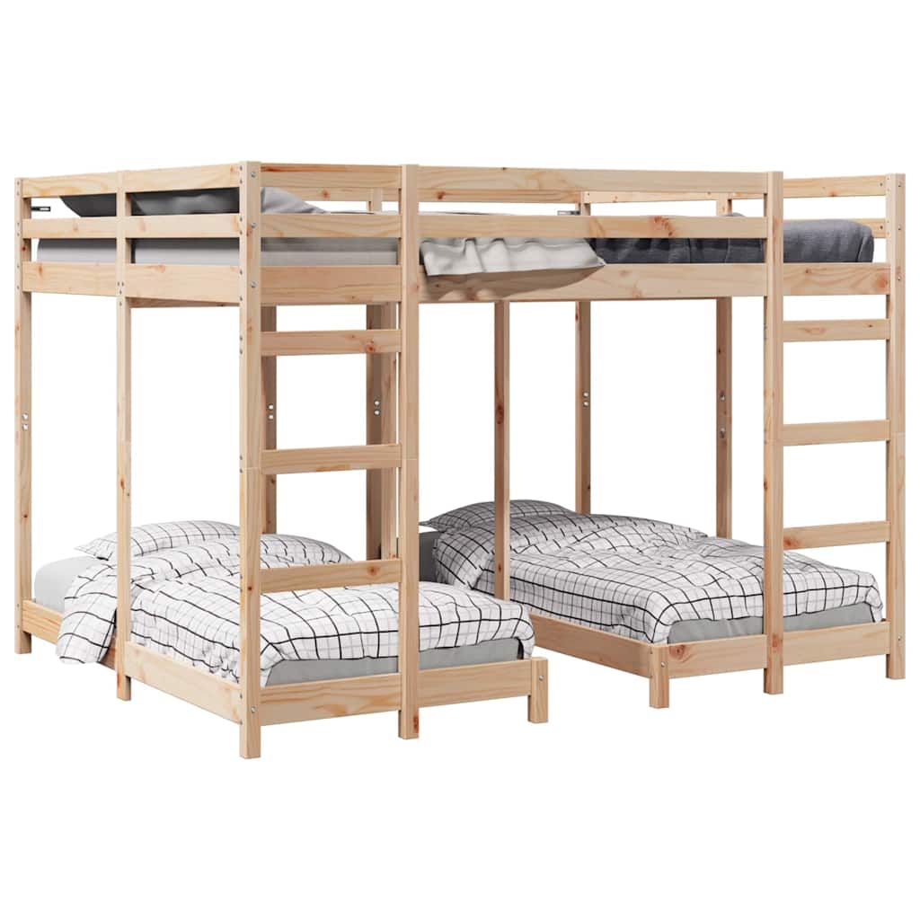 Drie-hoog Bunk Bed Frame Bruin 160 x 200 cm Massief grenenhout