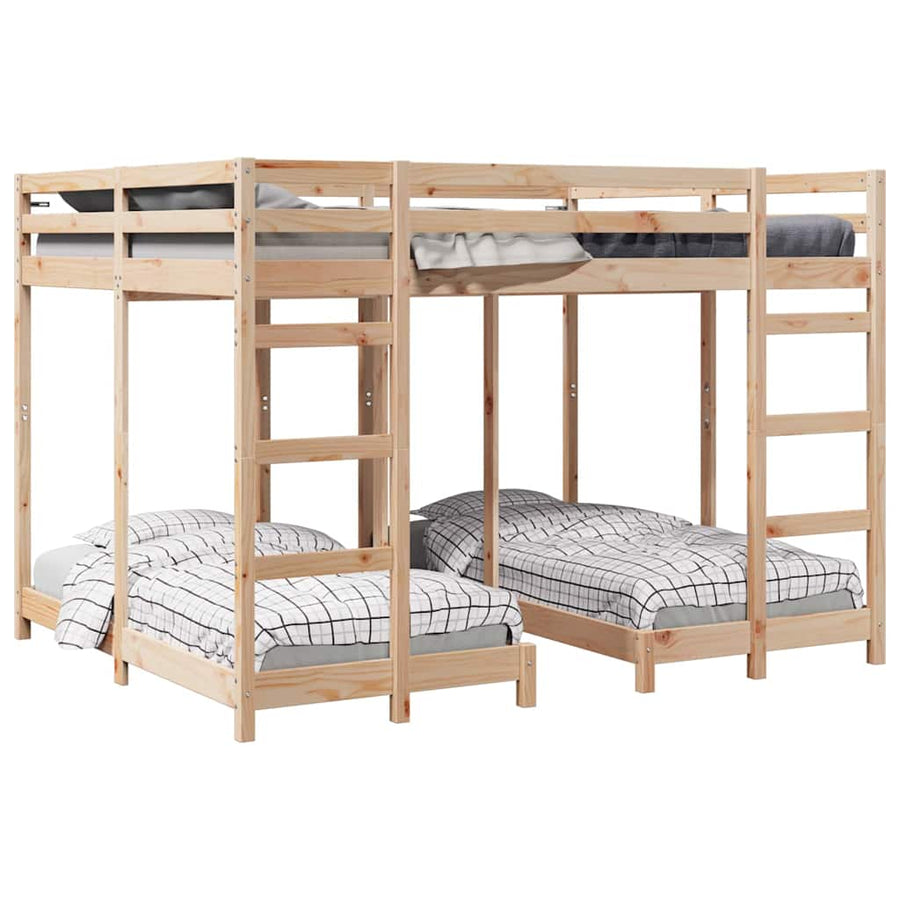 Drie-hoog Bunk Bed Frame Bruin 160 x 200 cm Massief grenenhout