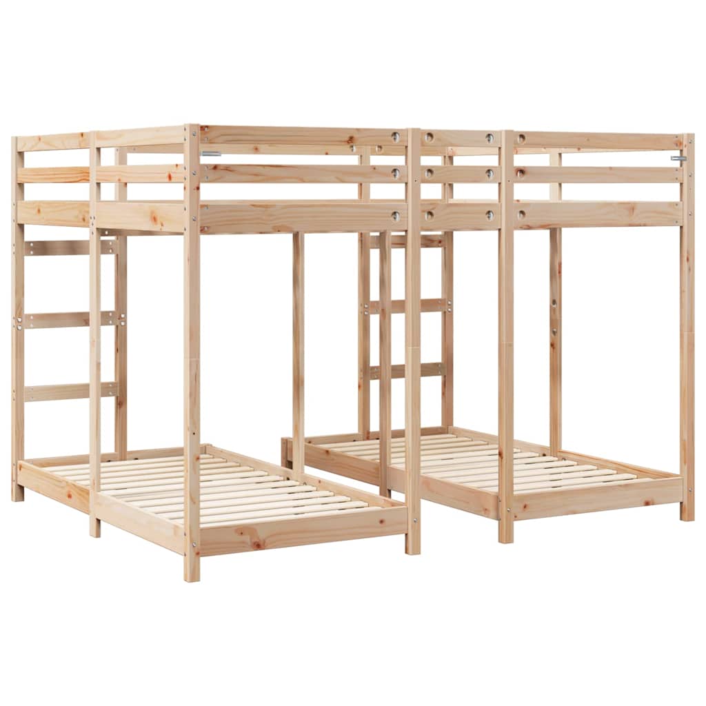 Drie-hoog Bunk Bed Frame Bruin 160 x 200 cm Massief grenenhout