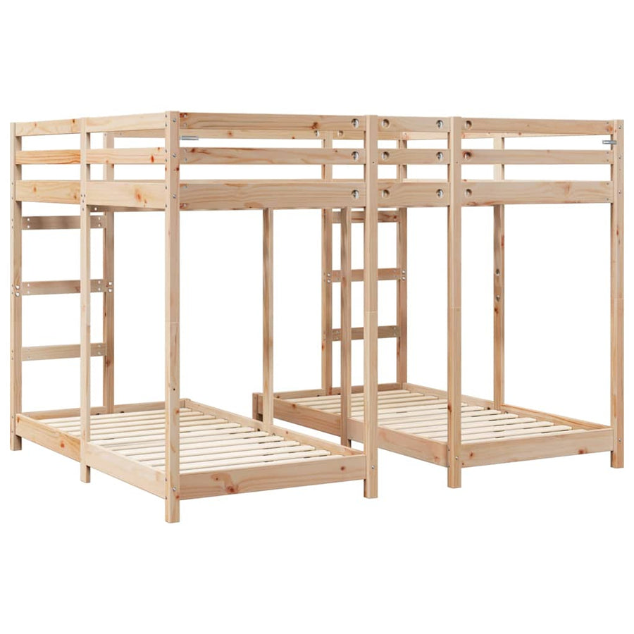 Drie-hoog Bunk Bed Frame Bruin 160 x 200 cm Massief grenenhout