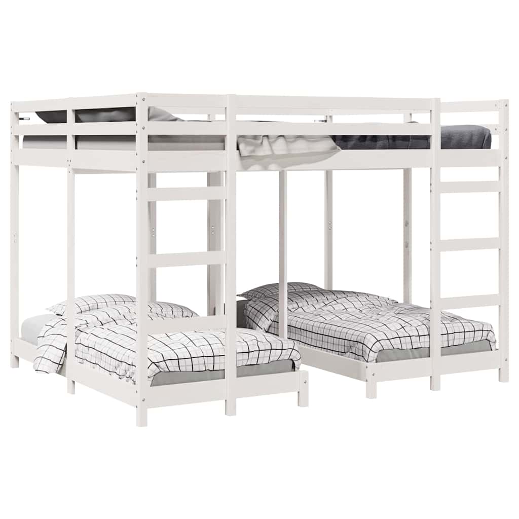 Drie-hoog Bunk Bed Frame Wit 160 x 200 cm Massief grenenhout