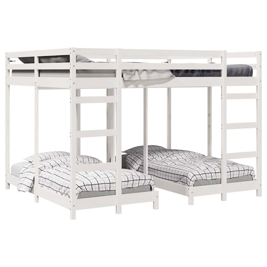 Drie-hoog Bunk Bed Frame Wit 160 x 200 cm Massief grenenhout