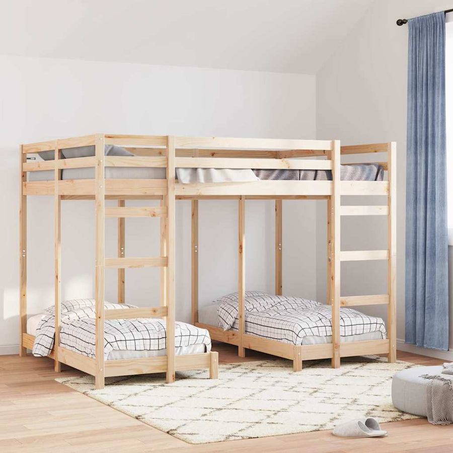 Drie-hoog Bunk Bed Frame Bruin 140 x 200 cm Massief grenenhout