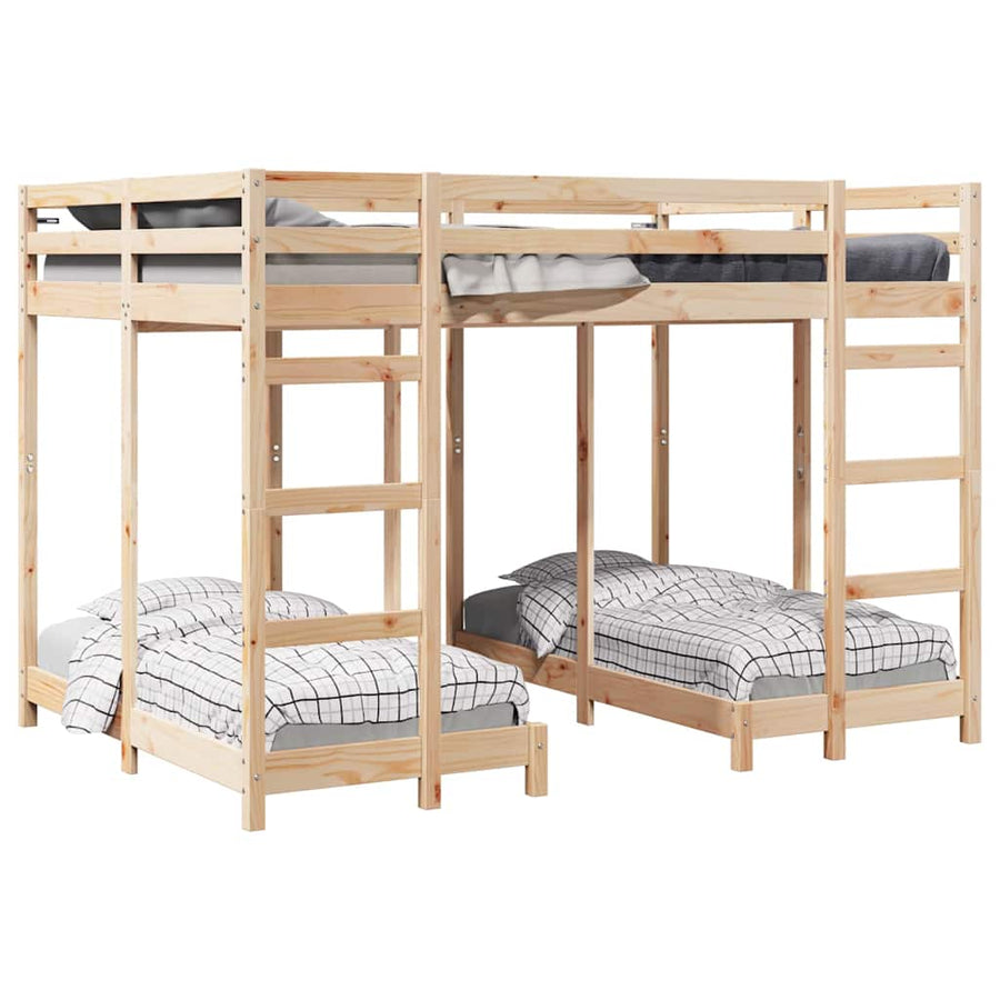 Drie-hoog Bunk Bed Frame Bruin 140 x 200 cm Massief grenenhout