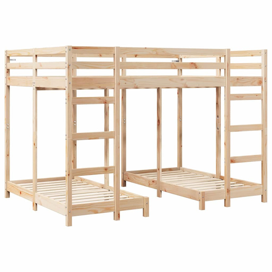 Drie-hoog Bunk Bed Frame Bruin 140 x 200 cm Massief grenenhout