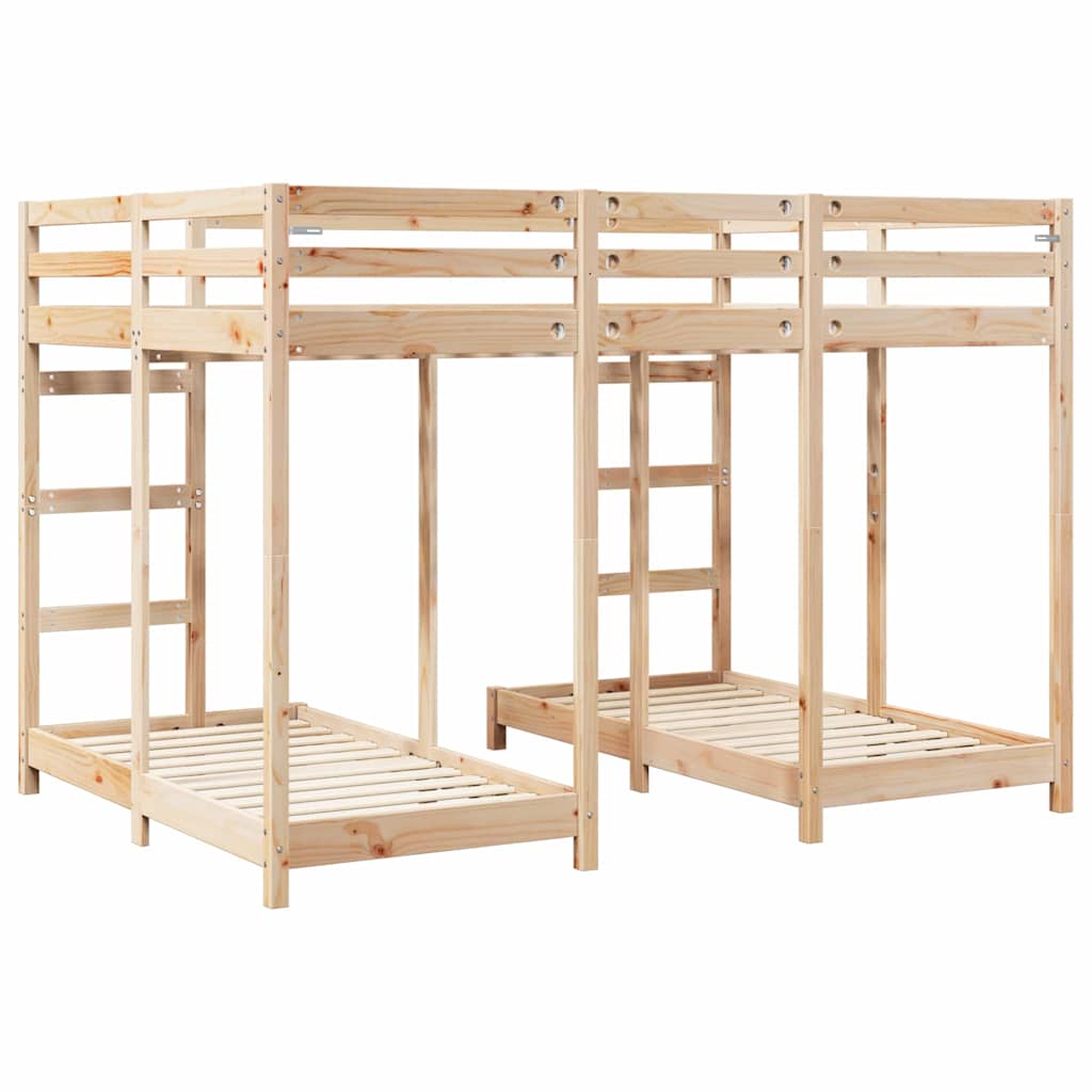 Drie-hoog Bunk Bed Frame Bruin 140 x 200 cm Massief grenenhout