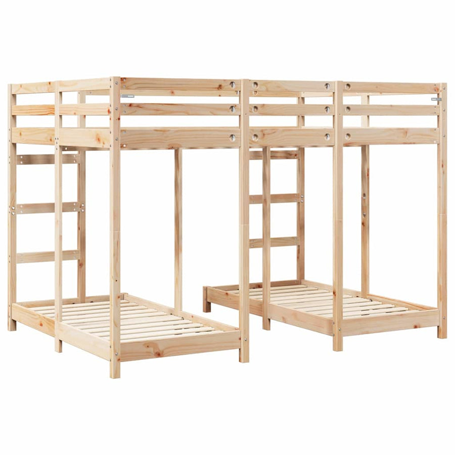 Drie-hoog Bunk Bed Frame Bruin 140 x 200 cm Massief grenenhout