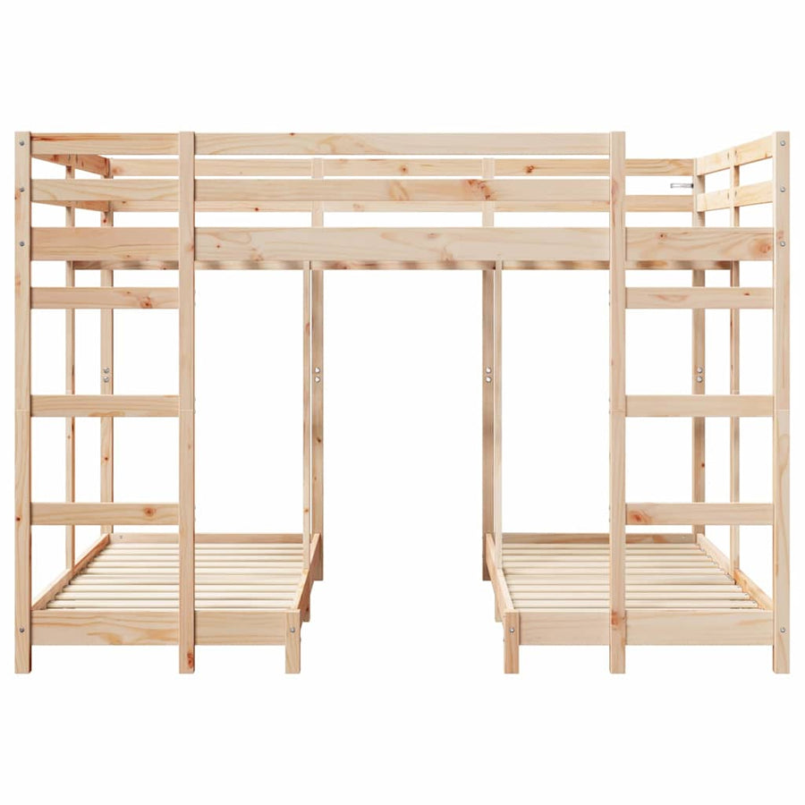 Drie-hoog Bunk Bed Frame Bruin 140 x 200 cm Massief grenenhout