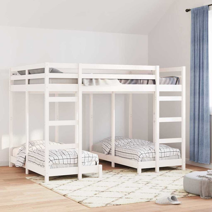 Drie-hoog Bunk Bed Frame Wit 140 x 200 cm Massief grenenhout