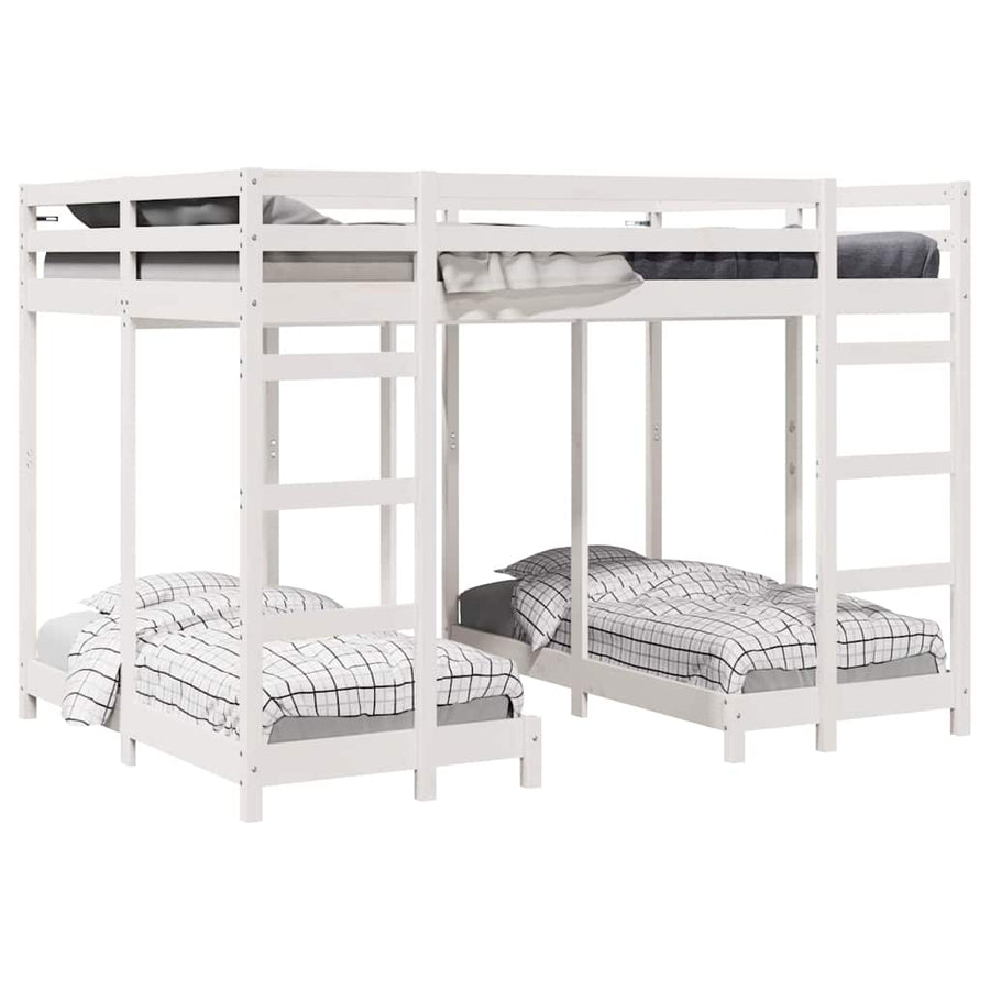 Drie-hoog Bunk Bed Frame Wit 140 x 200 cm Massief grenenhout