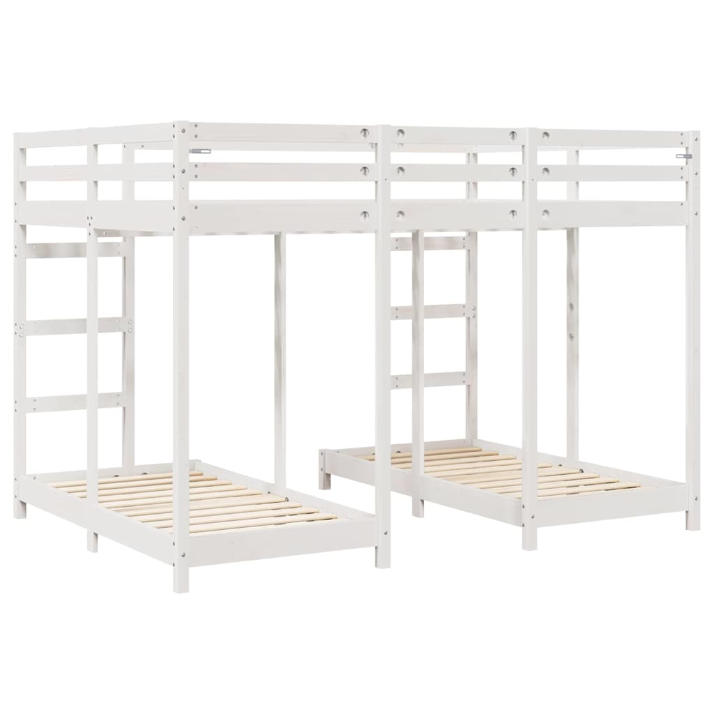 Drie-hoog Bunk Bed Frame Wit 140 x 200 cm Massief grenenhout