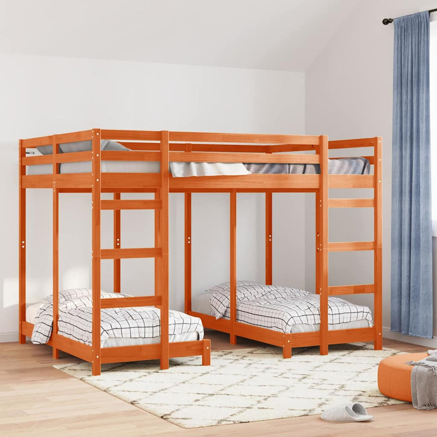 Drie-hoog Bunk Bed Frame Wasbruin 140 x 200 cm