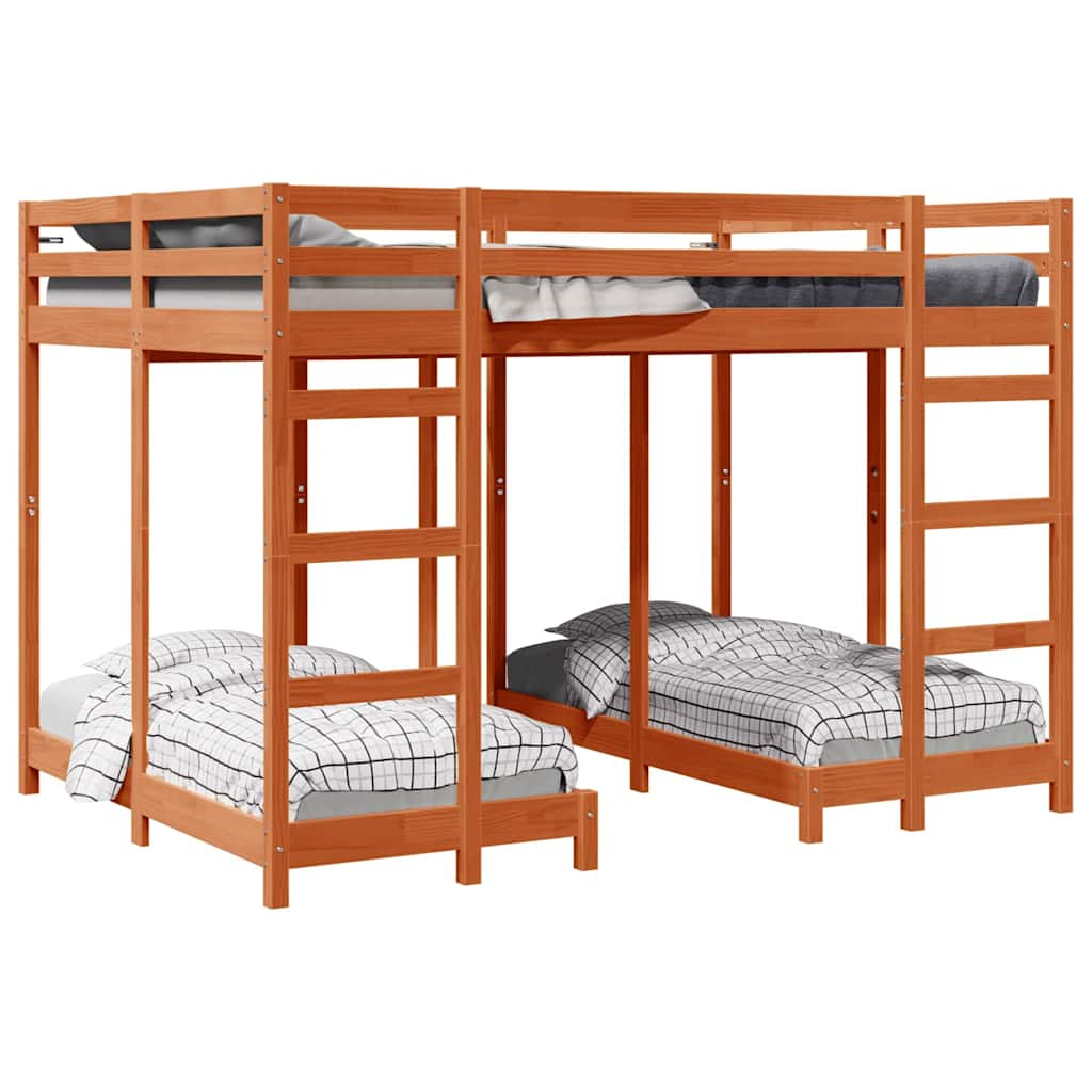 Drie-hoog Bunk Bed Frame Wasbruin 140 x 200 cm