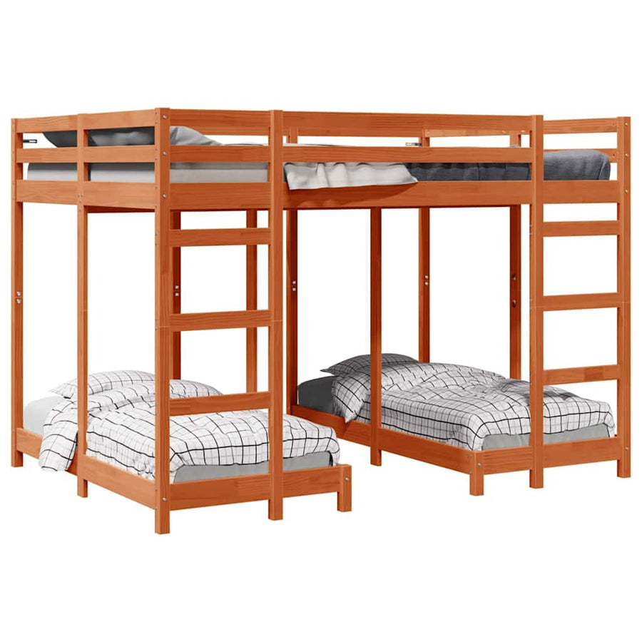 Drie-hoog Bunk Bed Frame Wasbruin 140 x 200 cm
