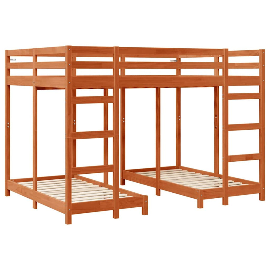 Drie-hoog Bunk Bed Frame Wasbruin 140 x 200 cm